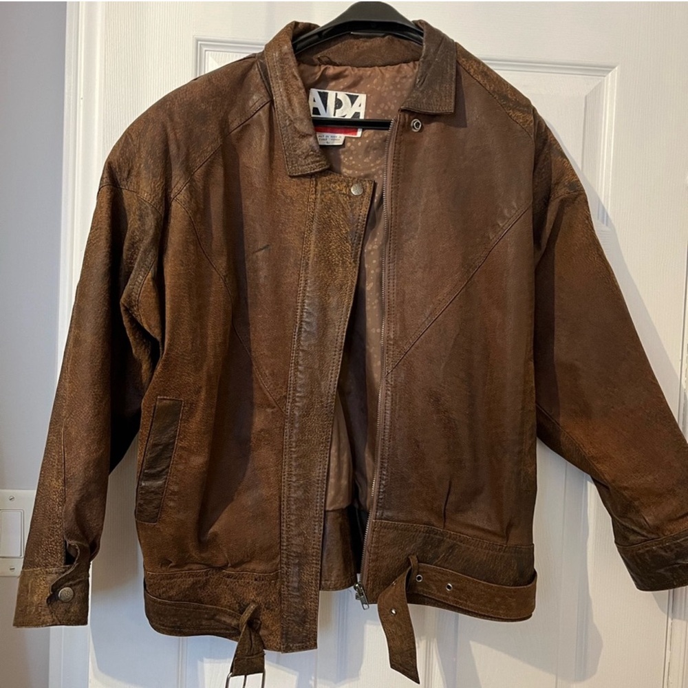 Vintage ADA Distressed Leather Bomber Jacket